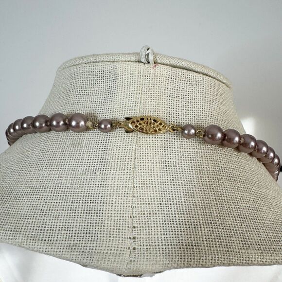 Vintage Purple Faux Pearls Strand With German Silver Fishhook Clasp 19.5” - Picture 2 of 7